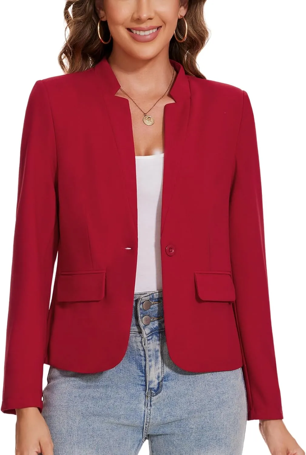 MINTLIMIT Blazer for Women Long Sleeve Button Front Blazer Notch Collar Casual Work Office Suit Jackets with Pockets