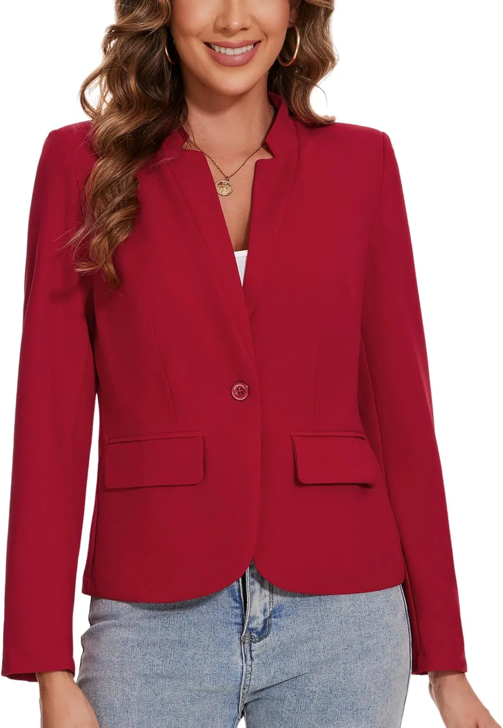 MINTLIMIT Blazer for Women Long Sleeve Button Front Blazer Notch Collar Casual Work Office Suit Jackets with Pockets
