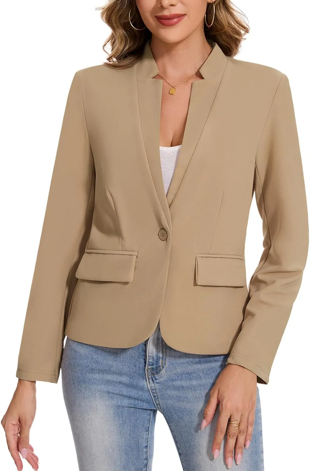 MINTLIMIT Blazer for Women Long Sleeve Button Front Blazer Notch Collar Casual Work Office Suit Jackets with Pockets
