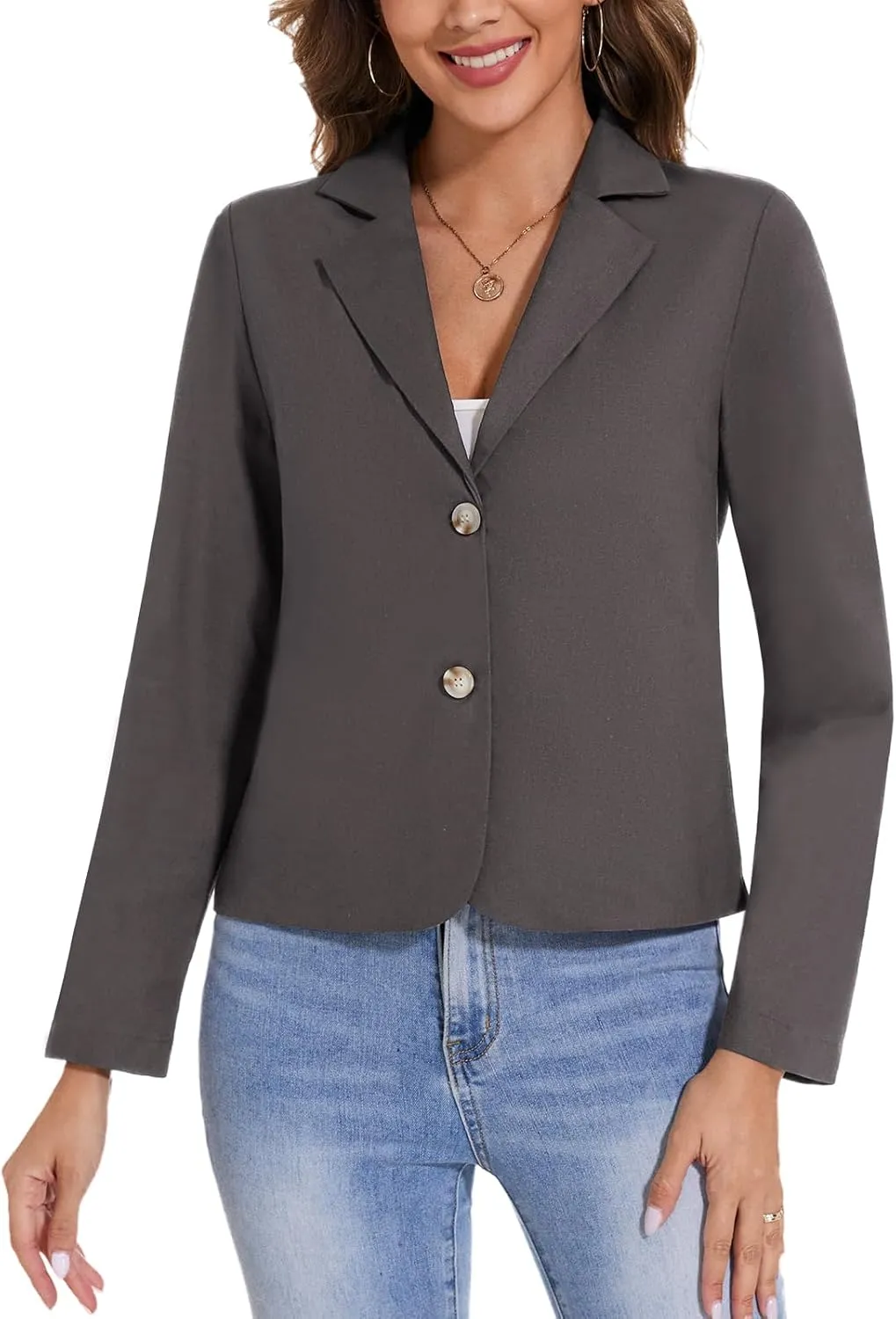 MINTLIMIT Linen Blazer for Women Long Sleeve Lapel Button Blazers Lightweight Casual Work Office Tailored Jacket Suits