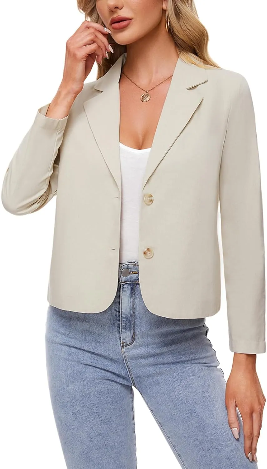 MINTLIMIT Linen Blazer for Women Long Sleeve Lapel Button Blazers Lightweight Casual Work Office Tailored Jacket Suits