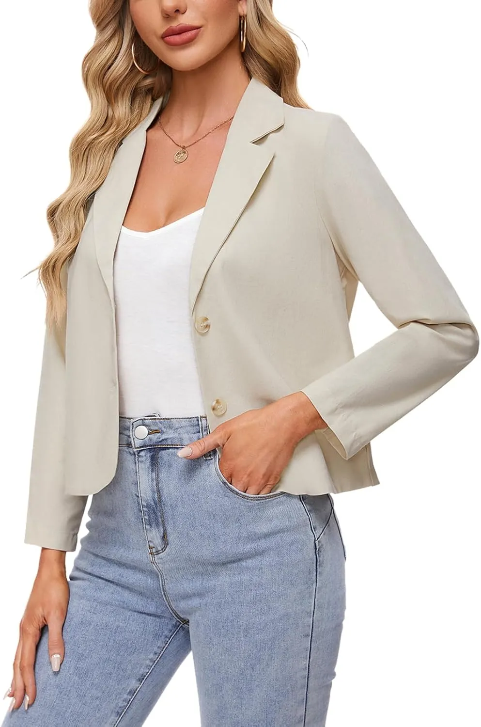 MINTLIMIT Linen Blazer for Women Long Sleeve Lapel Button Blazers Lightweight Casual Work Office Tailored Jacket Suits