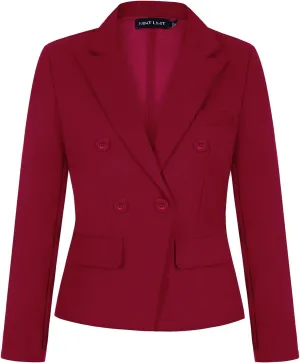 MINTLIMIT Womens Blazer Notched Lapel Long Sleeve Jackets Blazer Double Breasted Suit Cropped Blazer with Pockets,Red,L