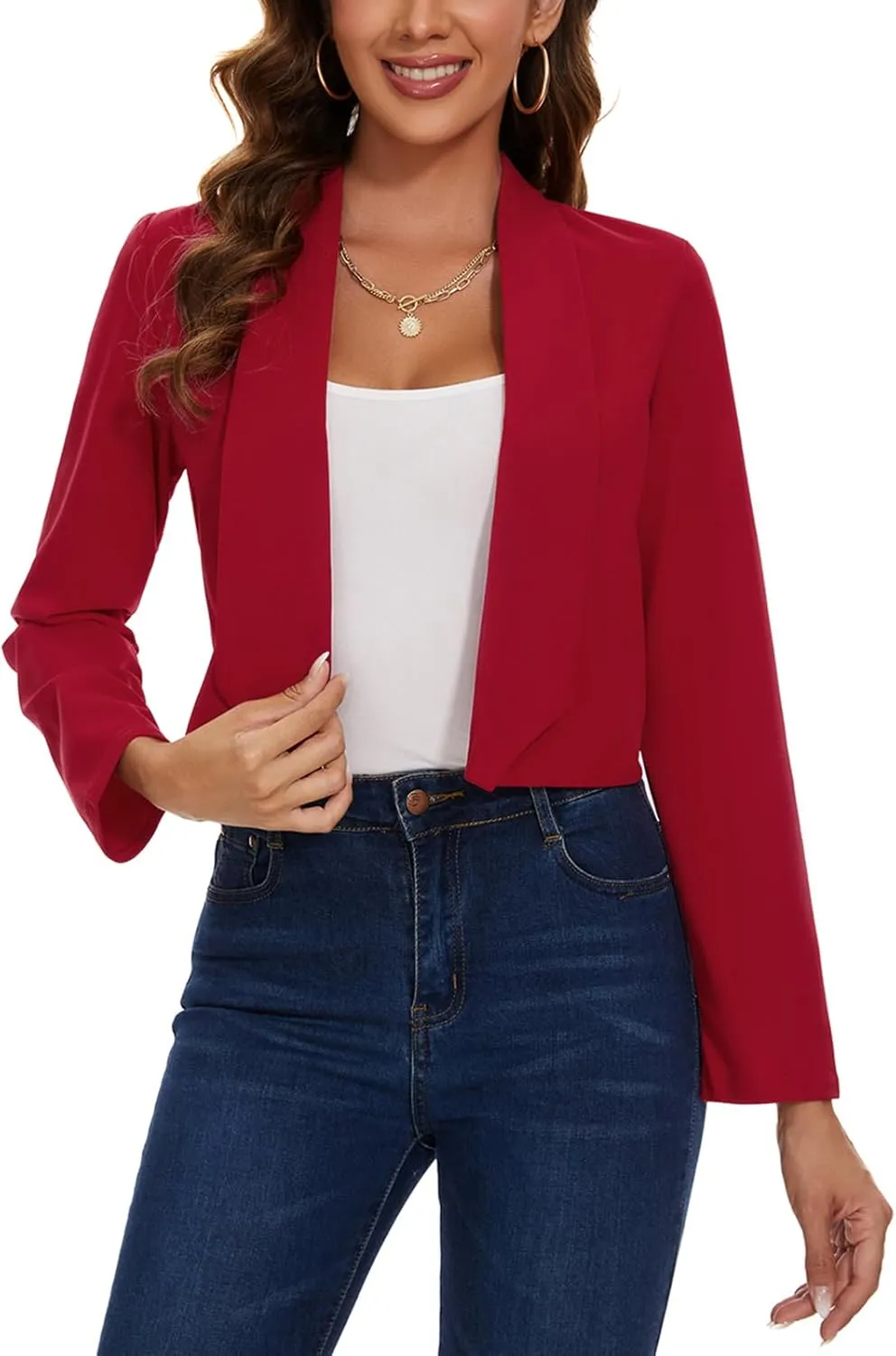 MINTLIMIT Womens Cropped Blazer Open Front Long Sleeve Shawl Lapel Casual Work Office Suit Blazer Jacket Tailored Outfit
