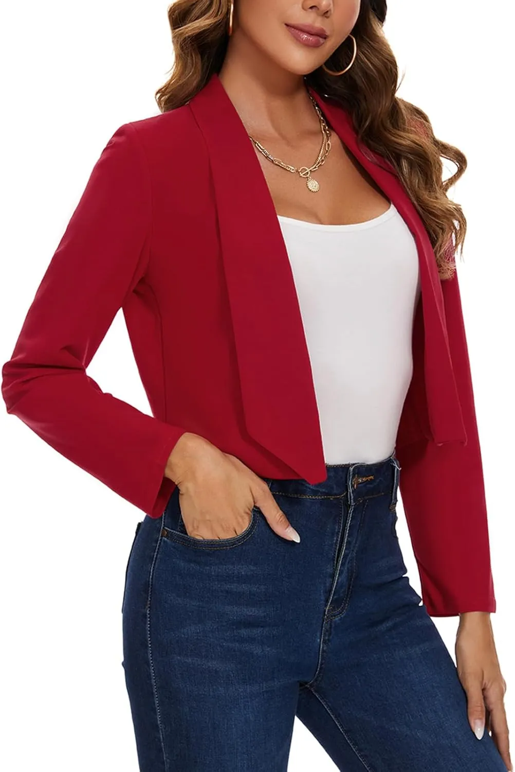 MINTLIMIT Womens Cropped Blazer Open Front Long Sleeve Shawl Lapel Casual Work Office Suit Blazer Jacket Tailored Outfit
