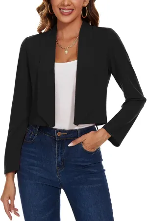 MINTLIMIT Womens Cropped Blazer Open Front Long Sleeve Shawl Lapel Casual Work Office Suit Blazer Jacket Tailored Outfit