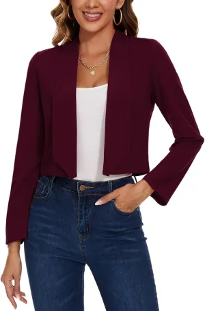 MINTLIMIT Womens Cropped Blazer Open Front Long Sleeve Shawl Lapel Casual Work Office Suit Blazer Jacket Tailored Outfit
