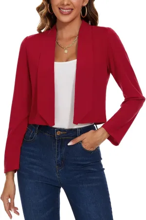 MINTLIMIT Womens Cropped Blazer Open Front Long Sleeve Shawl Lapel Casual Work Office Suit Blazer Jacket Tailored Outfit