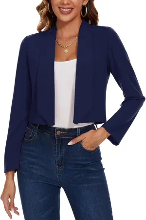 MINTLIMIT Womens Cropped Blazer Open Front Long Sleeve Shawl Lapel Casual Work Office Suit Blazer Jacket Tailored Outfit