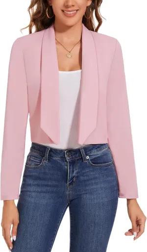 MINTLIMIT Womens Cropped Blazer Open Front Long Sleeve Shawl Lapel Casual Work Office Suit Blazer Jacket Tailored Outfit