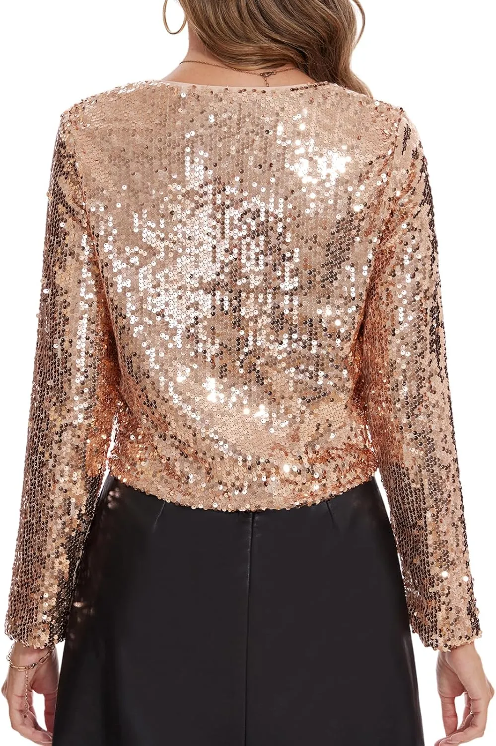 MINTLIMIT Women's Sequin Shrug Bolero Long Sleeve Open Front Party Sparkly Cropped Cardigan Glitter Shiny Jackets