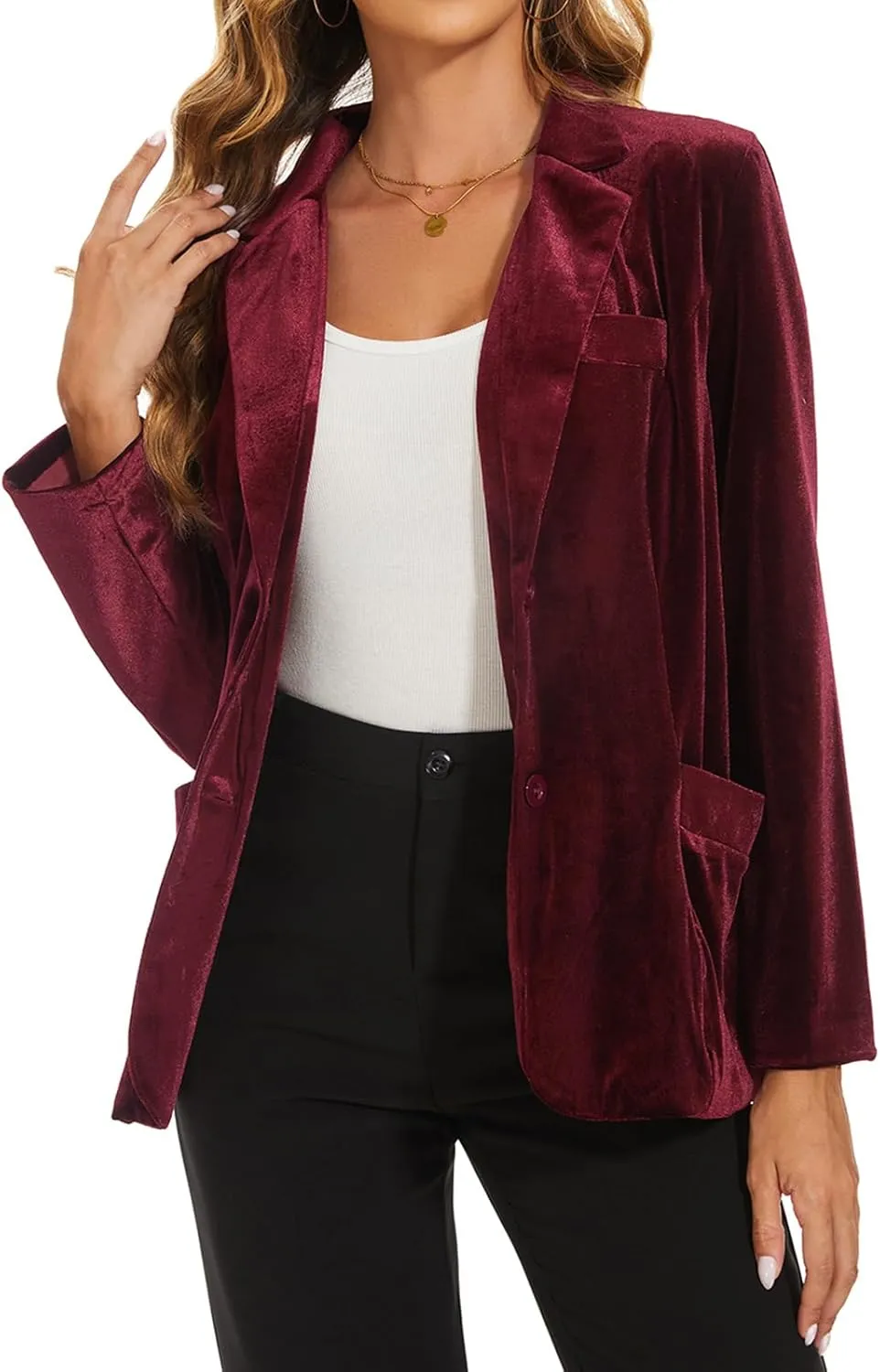 MINTLIMIT Womens Velvet Blazer Suit Jacket Casual Work Office Long Sleeve Fully Lined Blazer Jacket with Pocket Outerwear