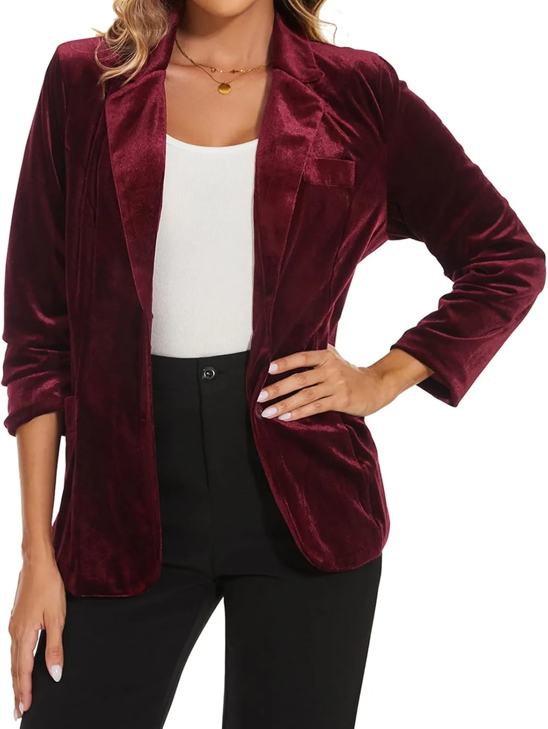 MINTLIMIT Womens Velvet Blazer Suit Jacket Casual Work Office Long Sleeve Fully Lined Blazer Jacket with Pocket Outerwear