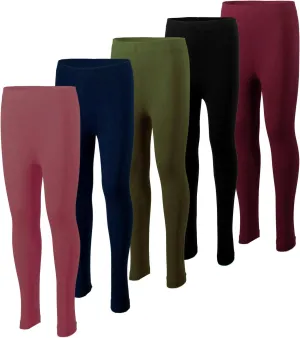 MISS POPULAR 5-Pack Girls Leggings Sizes 4-16 Soft Comfortable Cotton Spandex with Elastic Waistband Many Colors