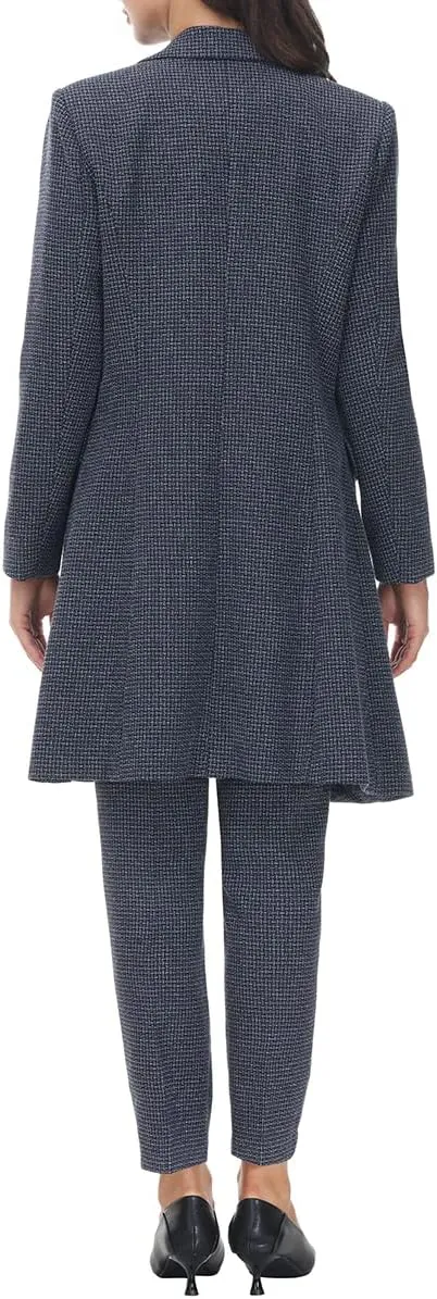 MODFUL Women's 2 Piece Long Blazer with Pants Set Small Plaid Elegant Suit Set for Casual Business Office