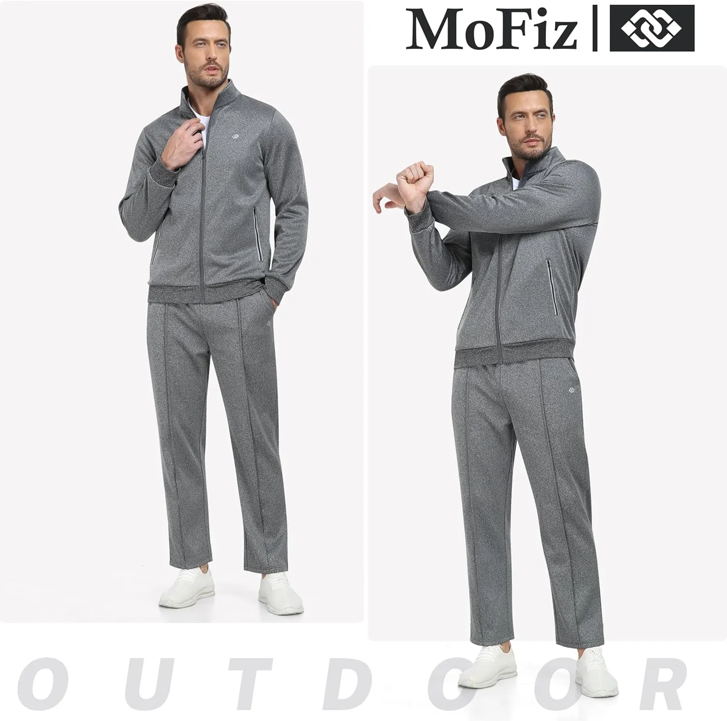 MoFiz Mens Tracksuit Jogging Sports Sweatsuit Comfortable Outfits Casual Athletic Pants Full zip Jacket 2 Piece