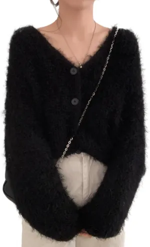 MOLERFO Fuzzy Mohair Cropped Cardigan Women Coquette Soft Warm Cardigan Trendy Fall Open Front Cardigan Sweaters