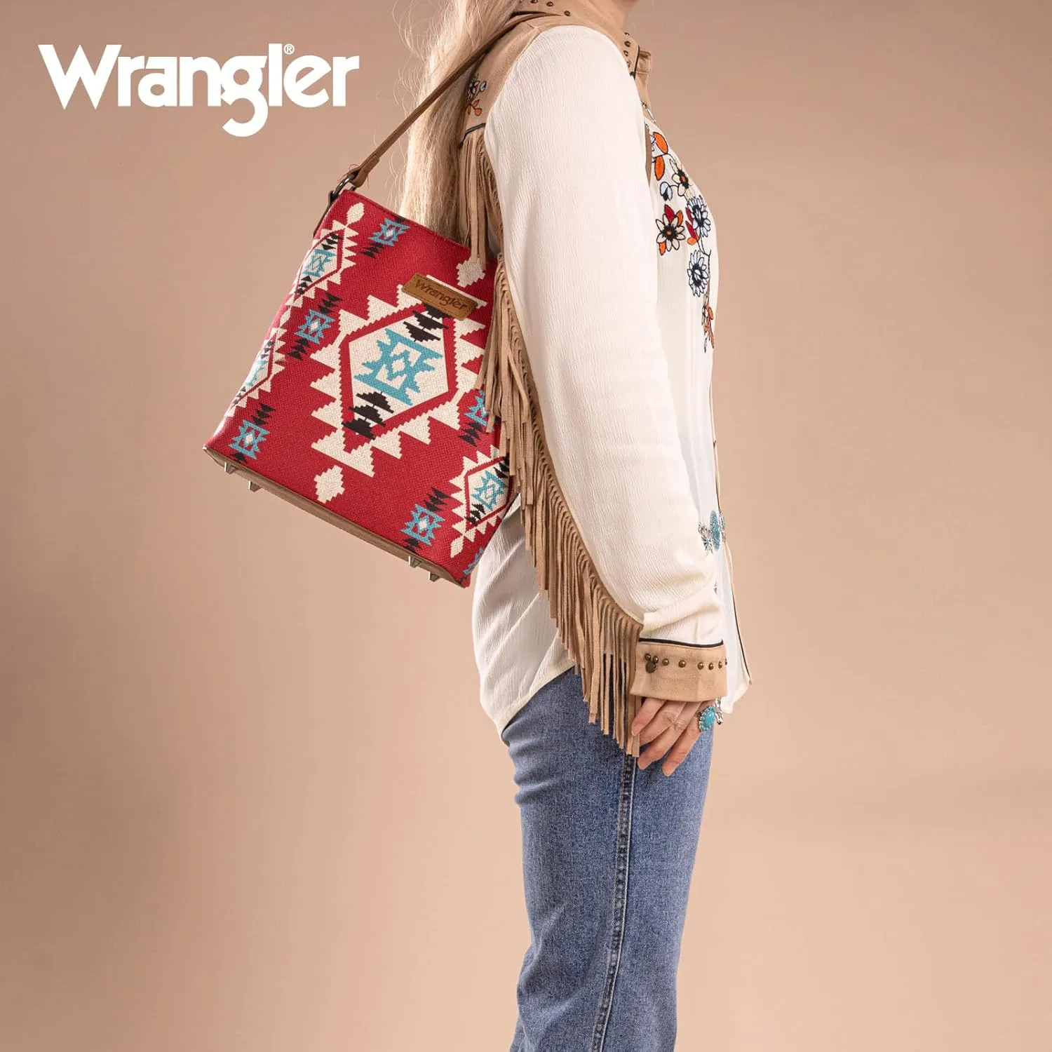 Montana West x Wrangler Hobo Bag for Women Aztec Boho Shoulder Purse with Wide Strap