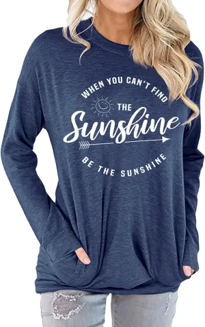 Muicy Womens Sunshine Shirt Casual Long Sleeve Shirt Tops Trendy Loose Fit Sweatshirts Tunic Tops with Pockets
