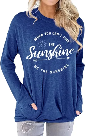 Muicy Womens Sunshine Shirt Casual Long Sleeve Shirt Tops Trendy Loose Fit Sweatshirts Tunic Tops with Pockets