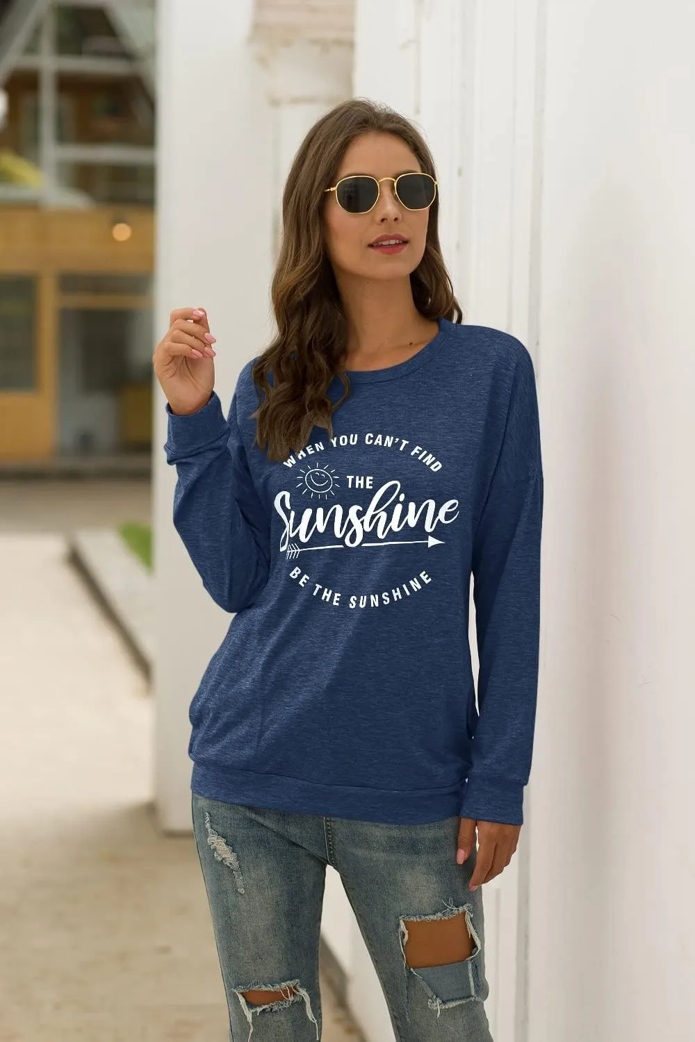 Muicy Womens Sunshine Shirt Casual Long Sleeve Shirt Tops Trendy Loose Fit Sweatshirts Tunic Tops with Pockets