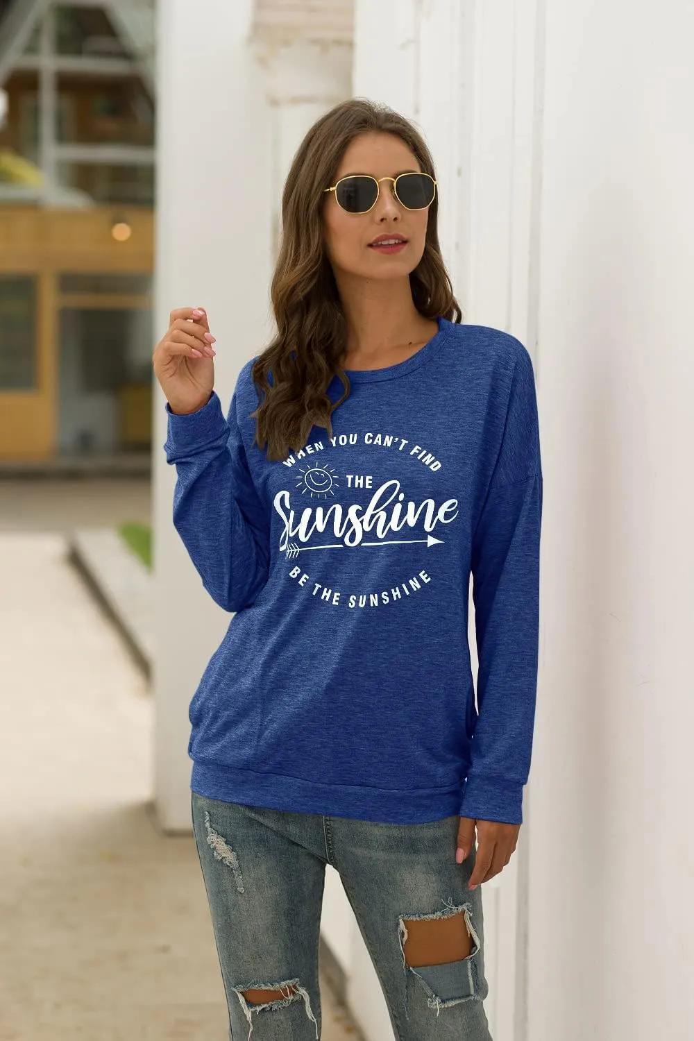 Muicy Womens Sunshine Shirt Casual Long Sleeve Shirt Tops Trendy Loose Fit Sweatshirts Tunic Tops with Pockets