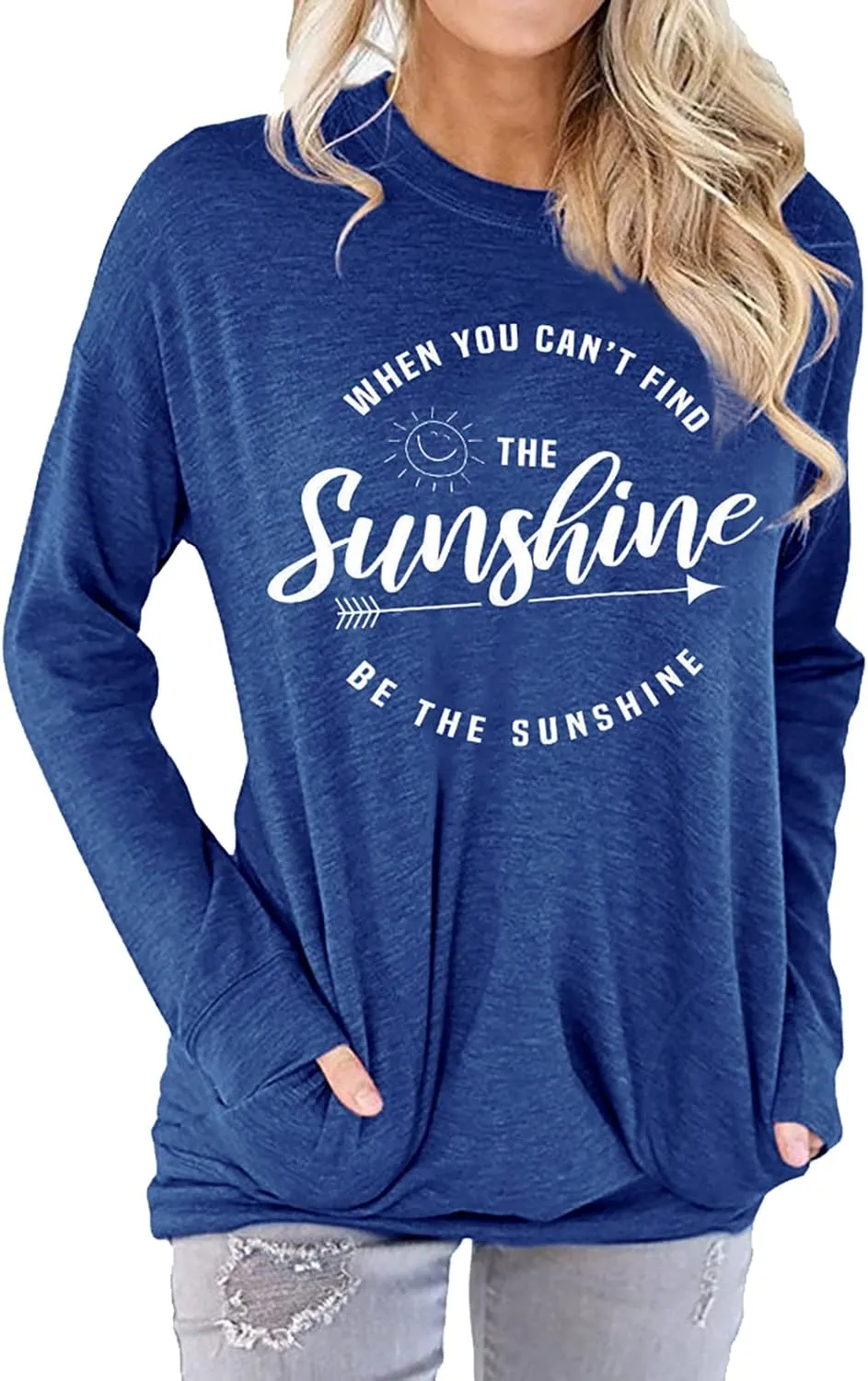 Muicy Womens Sunshine Shirt Casual Long Sleeve Shirt Tops Trendy Loose Fit Sweatshirts Tunic Tops with Pockets