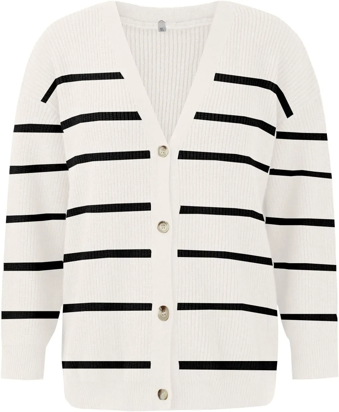 NBXNZWF Women's Long Sleeve Cardigan Striped Open Front Button Down V Neck Knit Outerwear Loose Winter Chunky Sweaters
