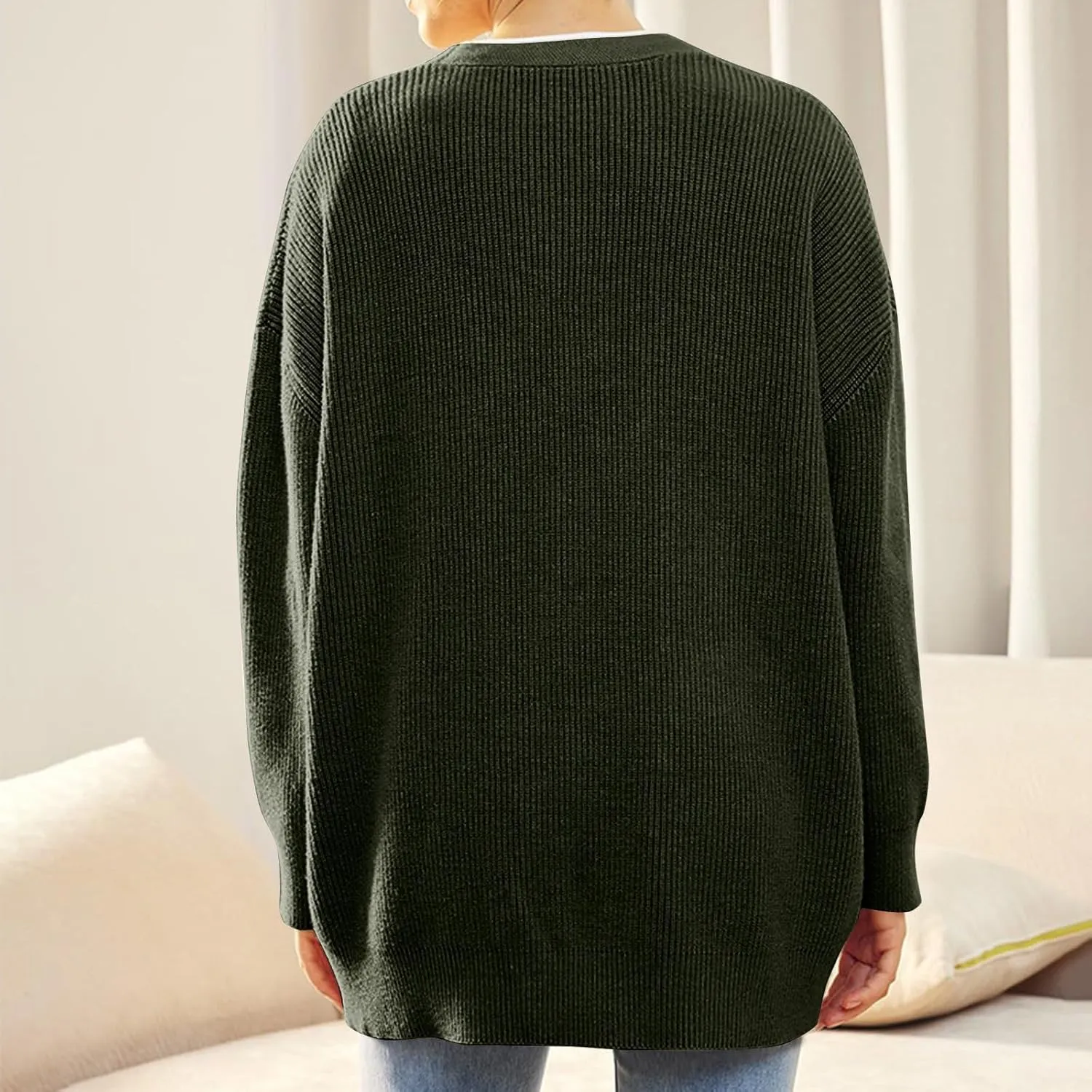 NBXNZWF Women's Long Sleeve Cardigan Striped Open Front Button Down V Neck Knit Outerwear Loose Winter Chunky Sweaters