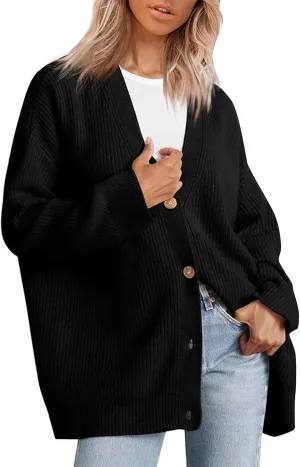 NBXNZWF Women's Long Sleeve Cardigan Striped Open Front Button Down V Neck Knit Outerwear Loose Winter Chunky Sweaters