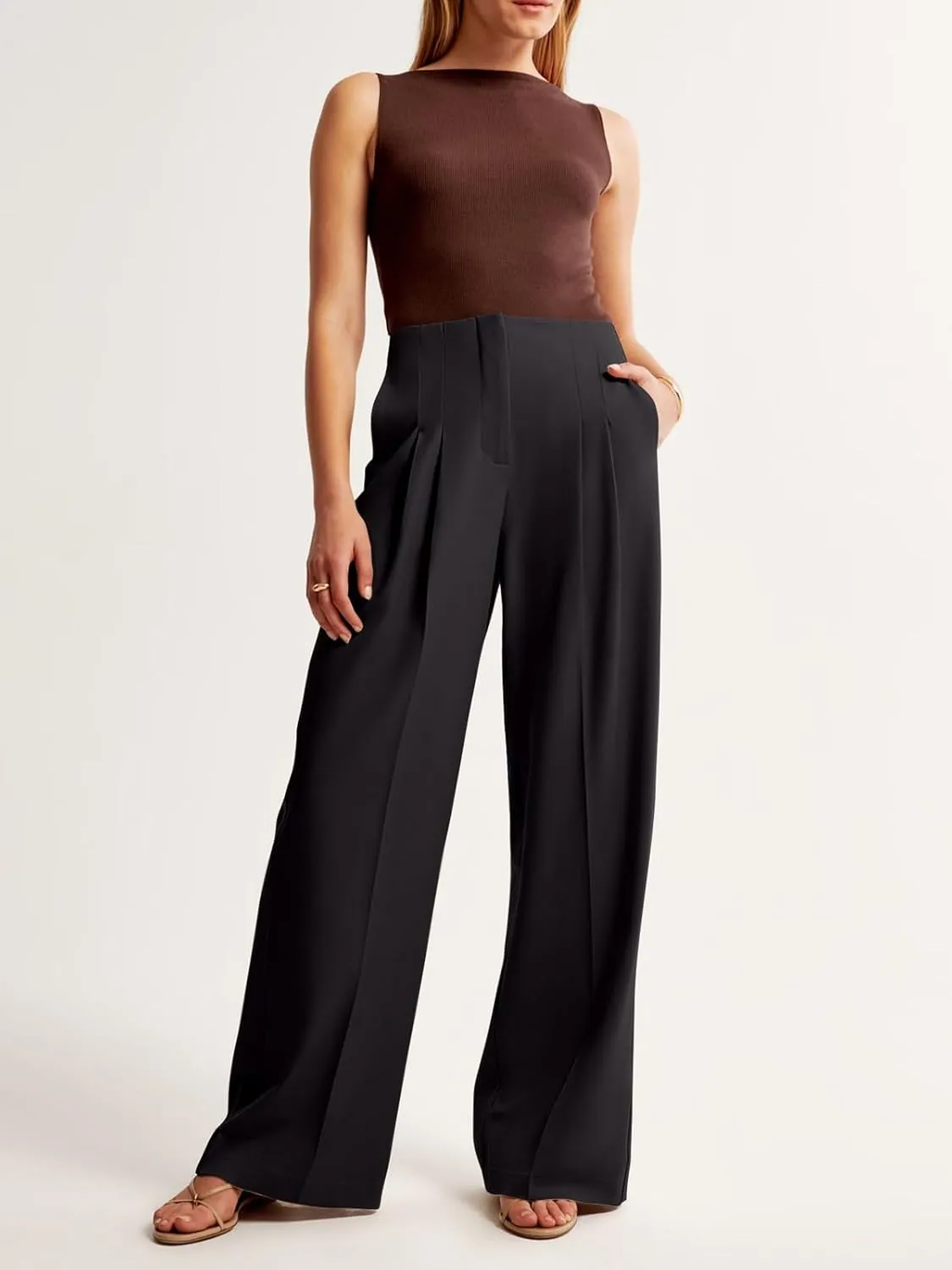 NIMIN Women's Wide Leg Dressy Pants High Waisted Business Casual Work Pants Plazzo Trousers with Pockets