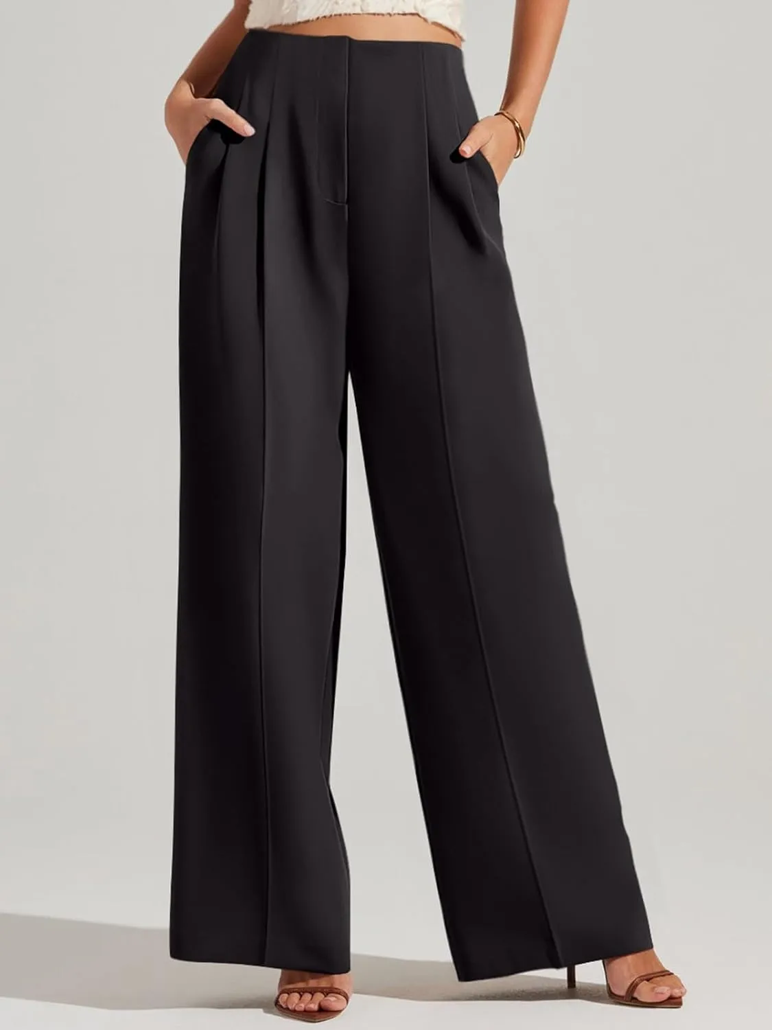 NIMIN Women's Wide Leg Dressy Pants High Waisted Business Casual Work Pants Plazzo Trousers with Pockets