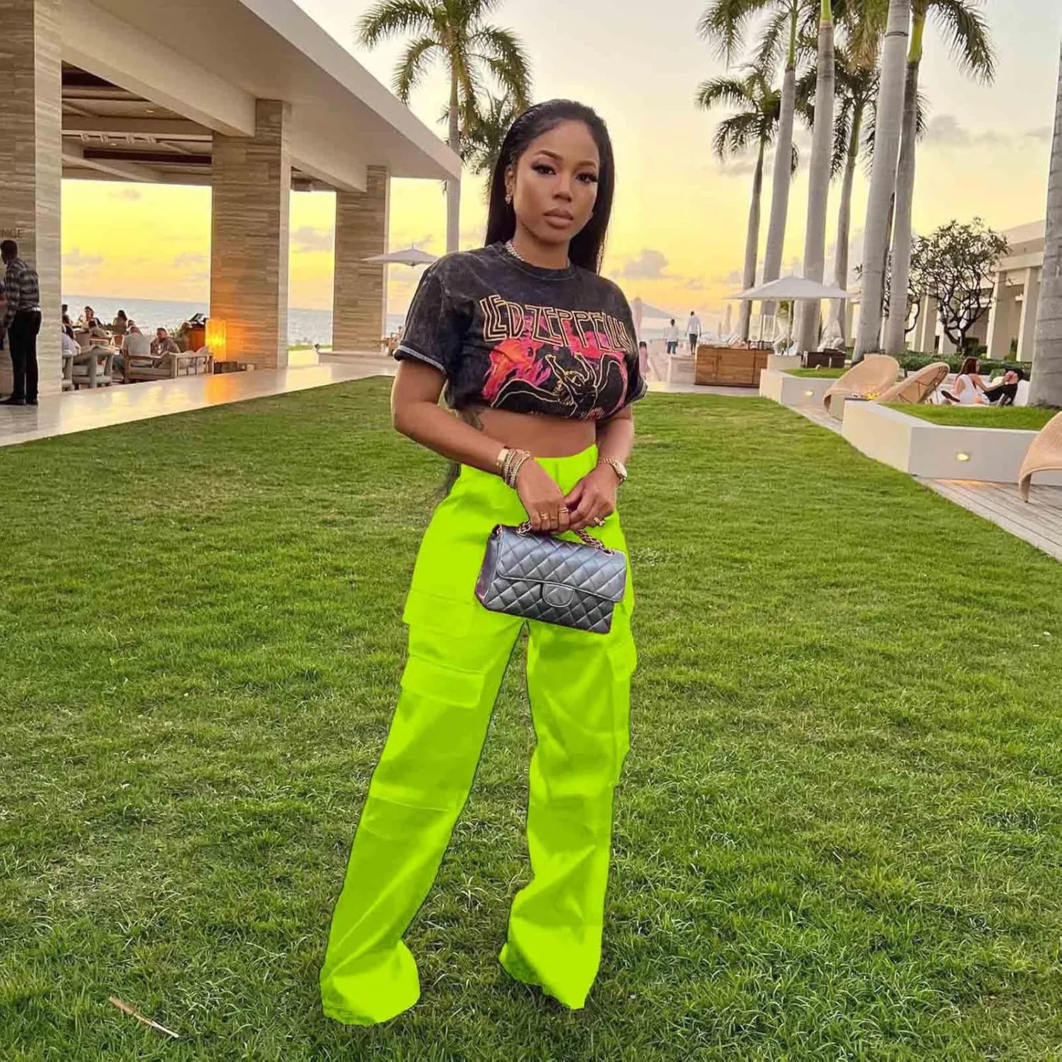 ODIZLI Satin Cargo Pants for Women High Waisted Wide Leg Trousers Multiple Pockets Y2K Streetwear Hip Hop Baggy Pants