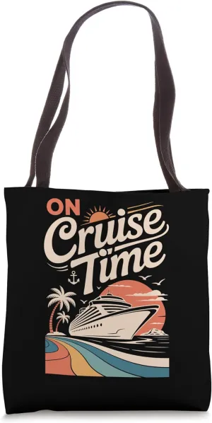 On Cruise Time Bold Ship Sunset Retro Ocean Tote Bag