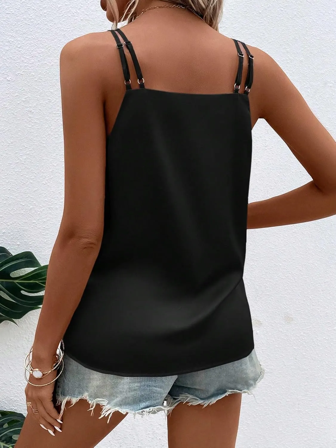 OYOANGLE Women's Satin Wrap V Neck Camis Sleeveless Elegant Tank Tops Blouses Camisole