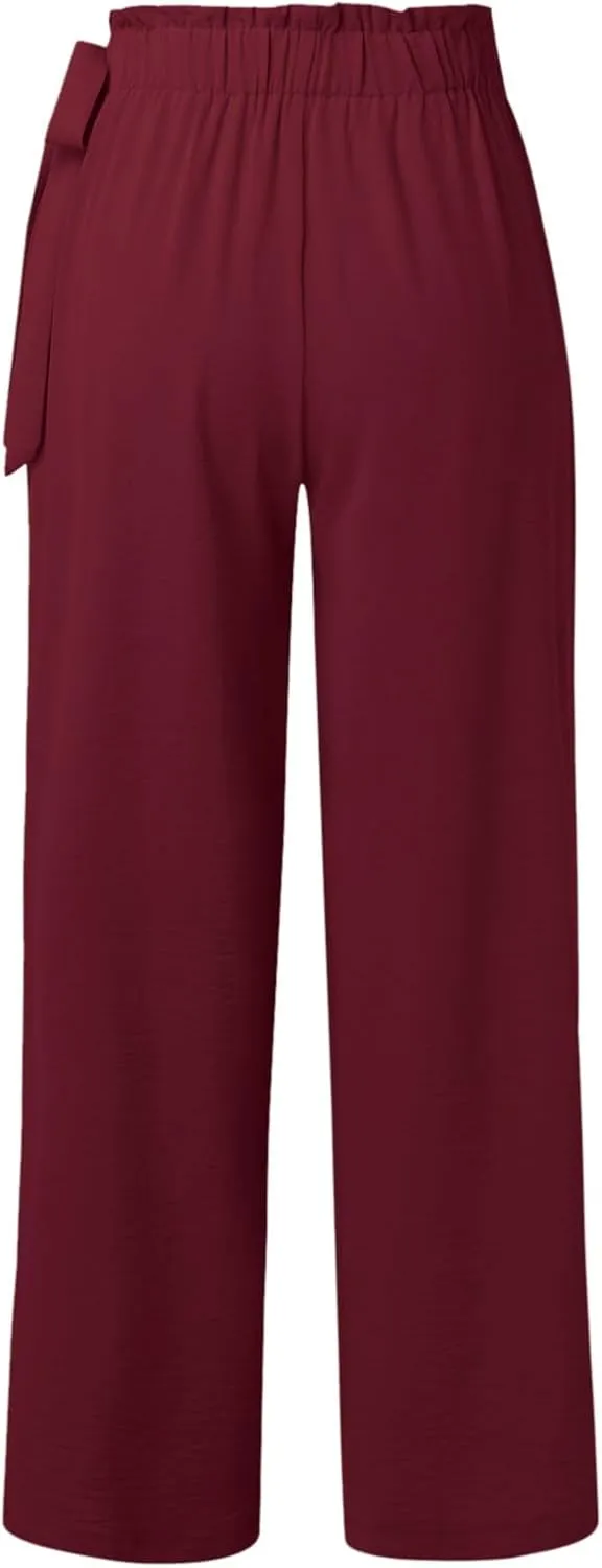 Palazzo Pants for Women Wide Leg Trousers Lightweight Linen Blend Casual Summer Beachwear High Waist Elastic Design