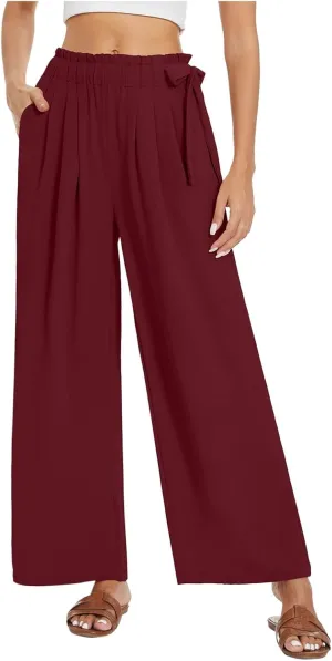 Palazzo Pants for Women Wide Leg Trousers Lightweight Linen Blend Casual Summer Beachwear High Waist Elastic Design