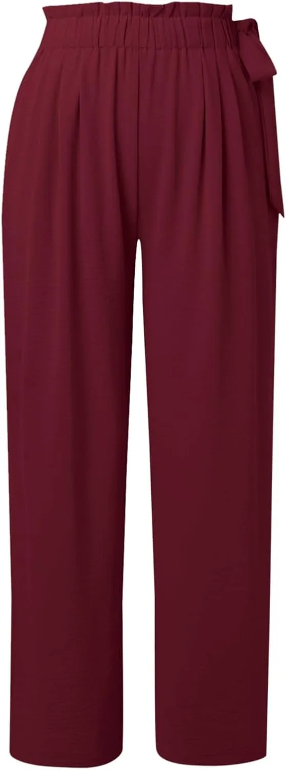 Palazzo Pants for Women Wide Leg Trousers Lightweight Linen Blend Casual Summer Beachwear High Waist Elastic Design