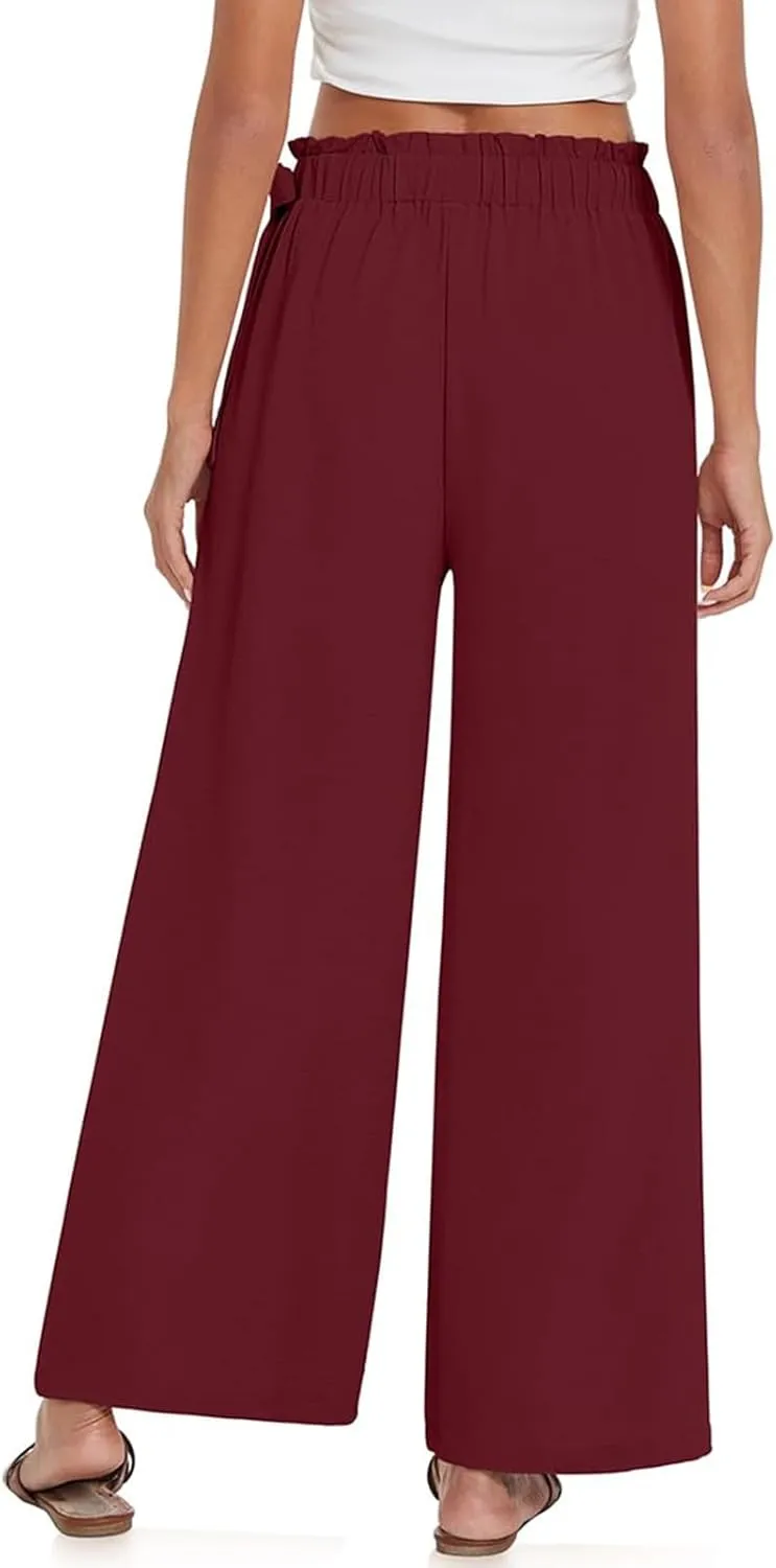 Palazzo Pants for Women Wide Leg Trousers Lightweight Linen Blend Casual Summer Beachwear High Waist Elastic Design