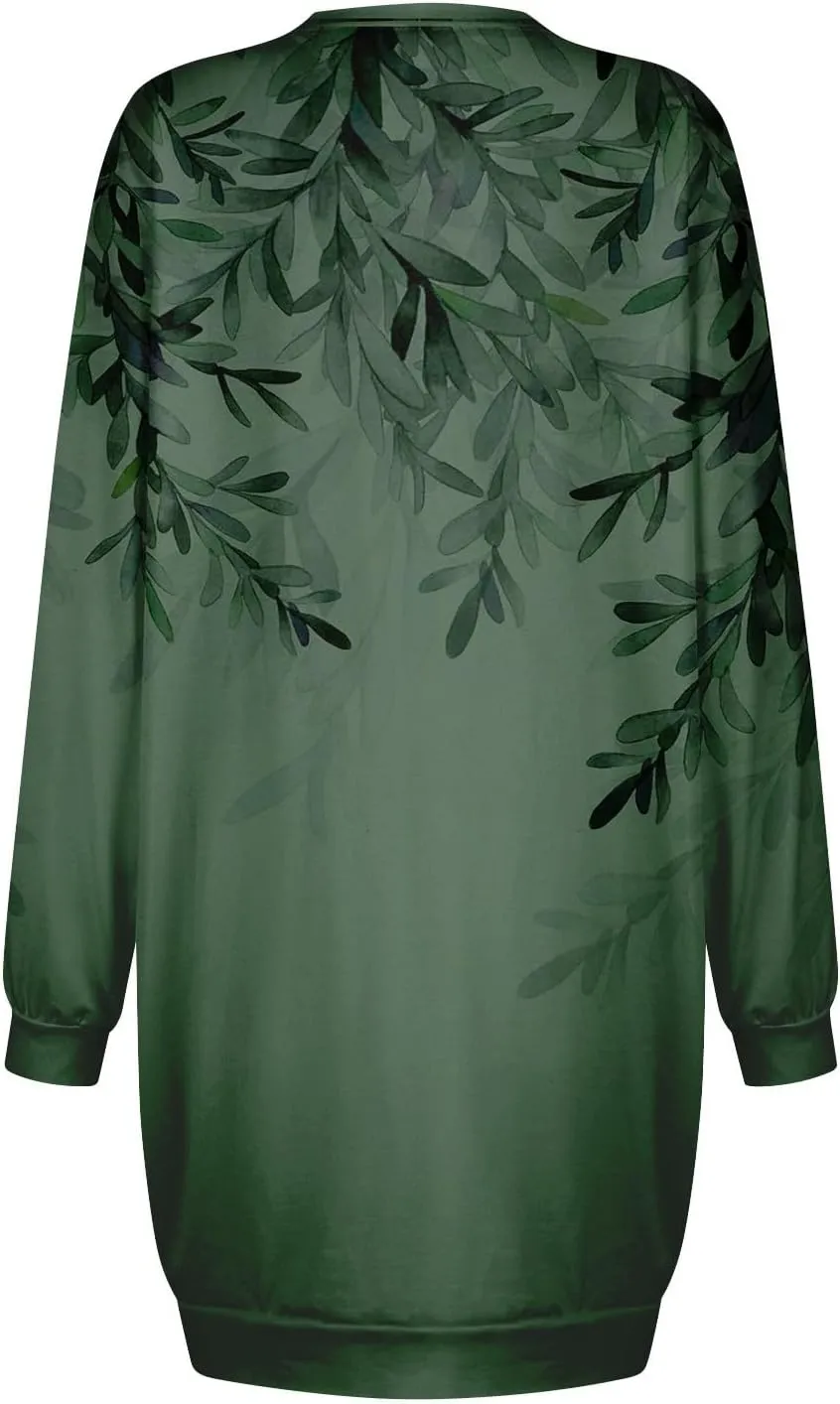 Plus Size Dresses for Curvy Women Fall 2024 Long Sleeve Crew Neck Sweatshirt Dress Floral Peint Mini Dress