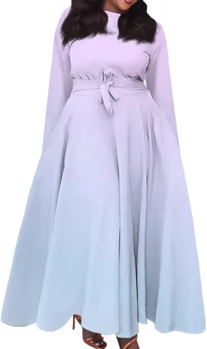 Plus Size Maxi Dresses for Curvy Women Crew Neck Long Sleeve Lace On High Wasit Maxi Dress with Pockets, XL-5XL