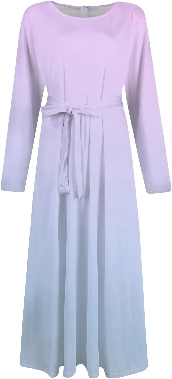 Plus Size Maxi Dresses for Curvy Women Crew Neck Long Sleeve Lace On High Wasit Maxi Dress with Pockets, XL-5XL