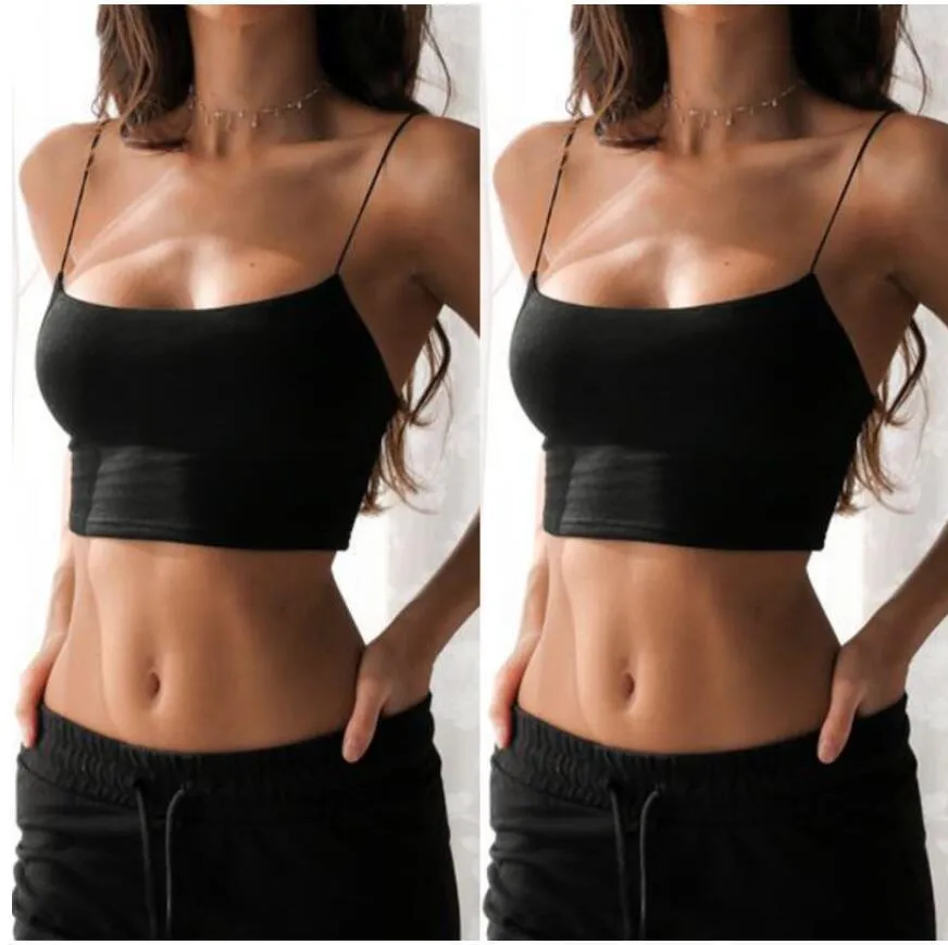 Popular Europe Summer Women Solid Colored Sexy Bralette Spaghetti Strap Bare Belly Back Camisole