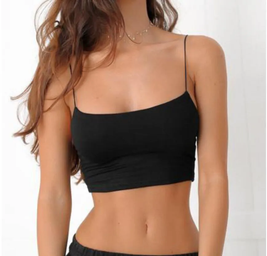 Popular Europe Summer Women Solid Colored Sexy Bralette Spaghetti Strap Bare Belly Back Camisole