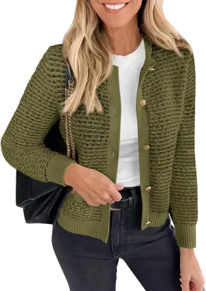 PRETTYGARDEN Women's Cardigan Sweaters 2025 Spring Long Sleeve Button Down Open Front Chunky Knitted Jackets Cute Outwear
