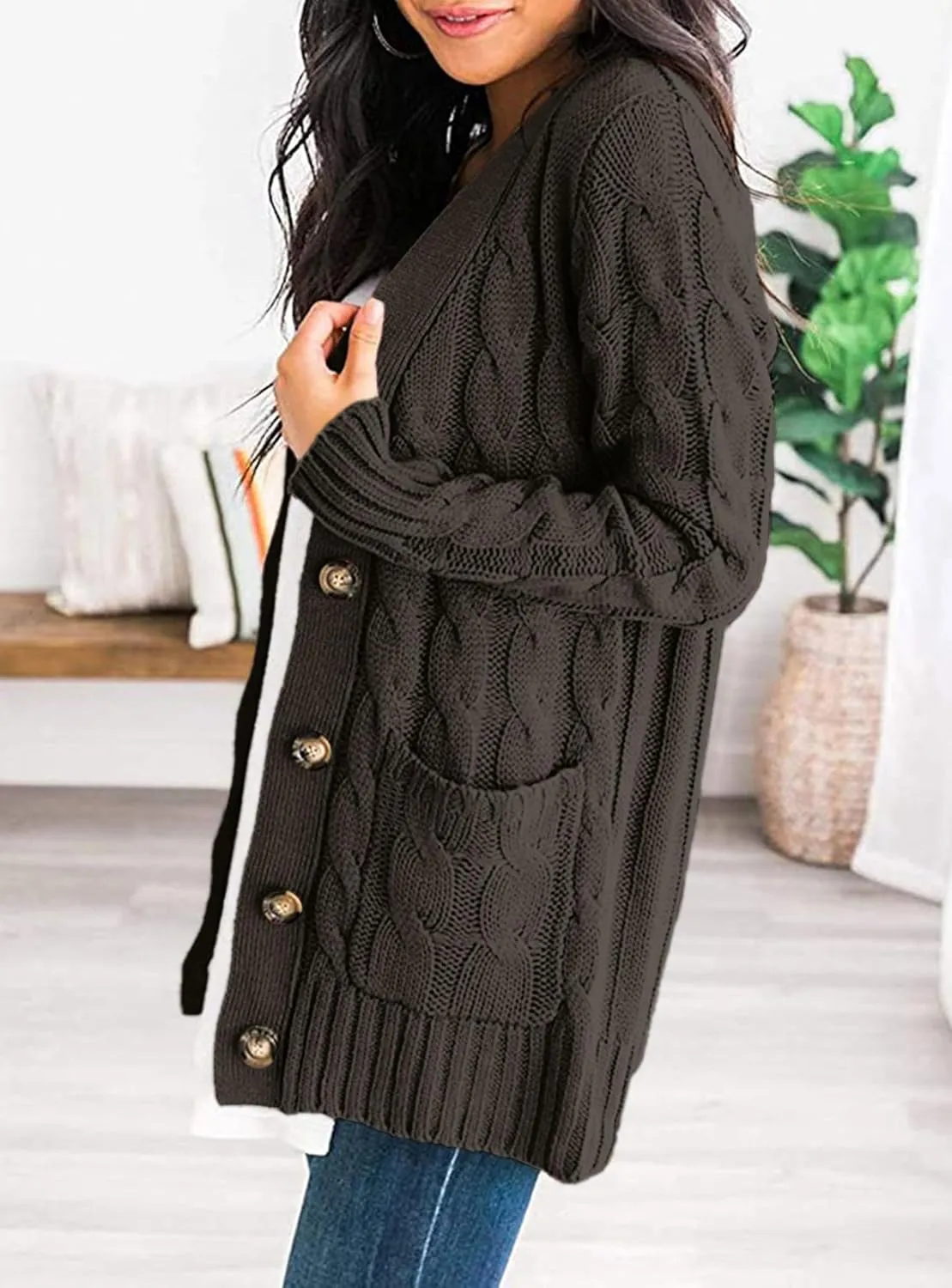 PRETTYGARDEN Women's Open Front Cardigan Sweaters Fall Fashion Button Down Cable Knit Chunky Winter Outerwear Coats