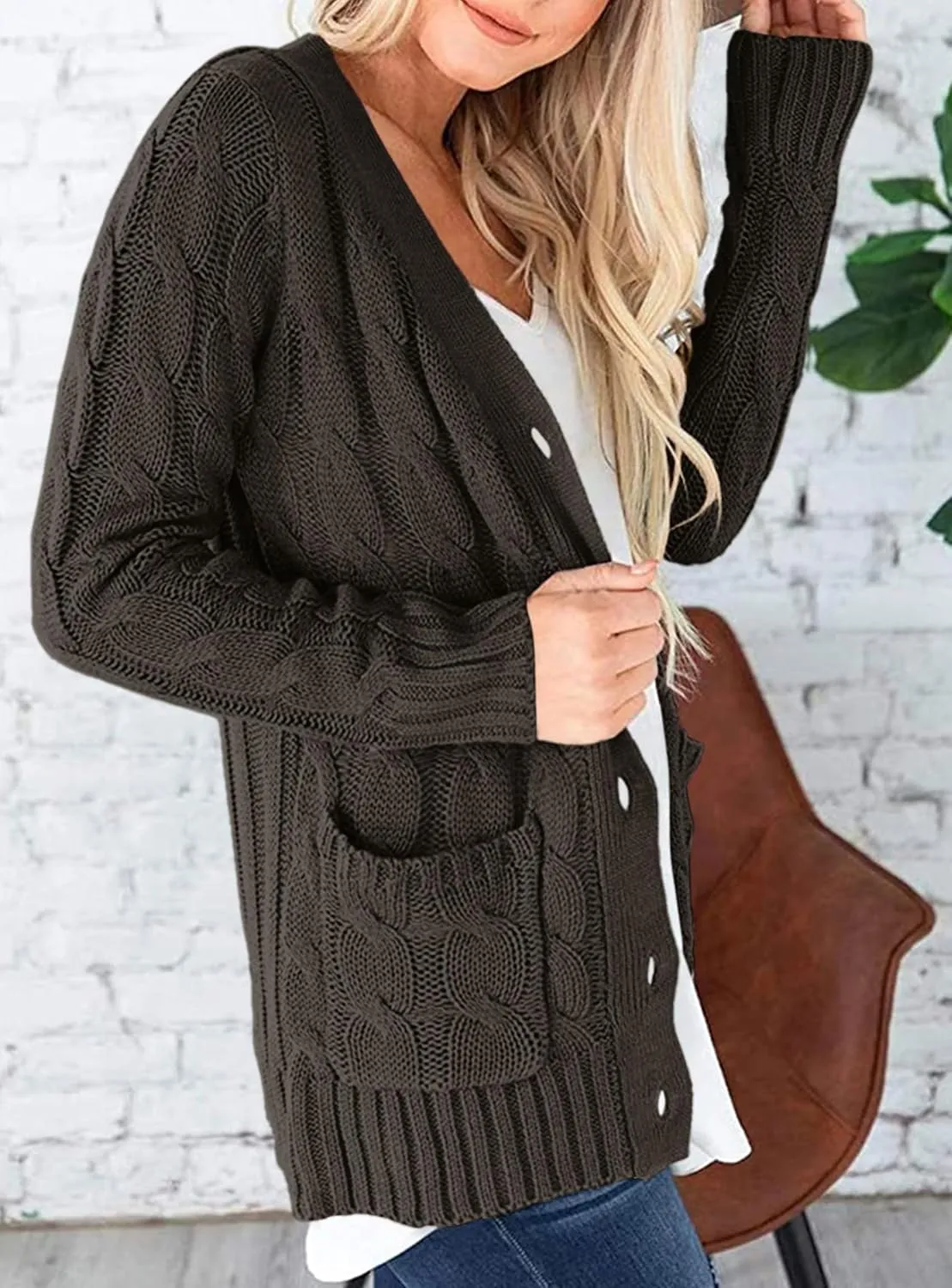 PRETTYGARDEN Women's Open Front Cardigan Sweaters Fall Fashion Button Down Cable Knit Chunky Winter Outerwear Coats