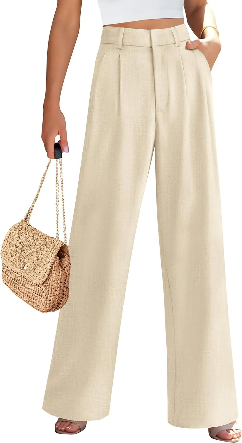 PRETTYGARDEN Women's Summer Elastic High Waisted Work Pants Straight Leg Dressy Business Casual Trousers Slacks Pockets