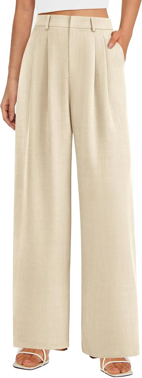PRETTYGARDEN Women's Summer Elastic High Waisted Work Pants Straight Leg Dressy Business Casual Trousers Slacks Pockets