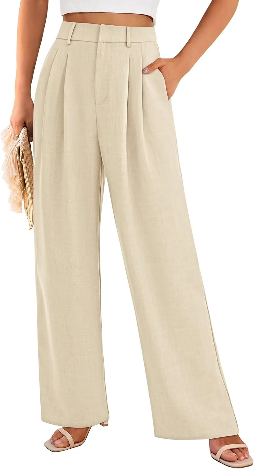 PRETTYGARDEN Women's Summer Elastic High Waisted Work Pants Straight Leg Dressy Business Casual Trousers Slacks Pockets